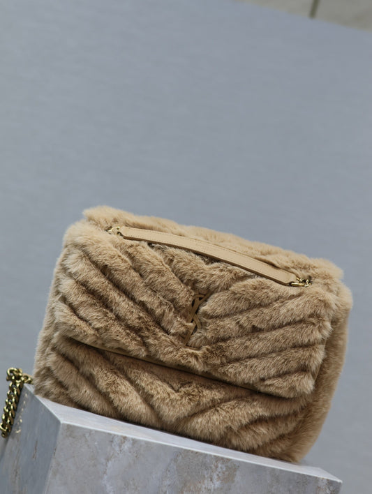 Luxury Saint Laurent NIKI MEDIUM 28 IN DARK BEIGE RABBIT FUR