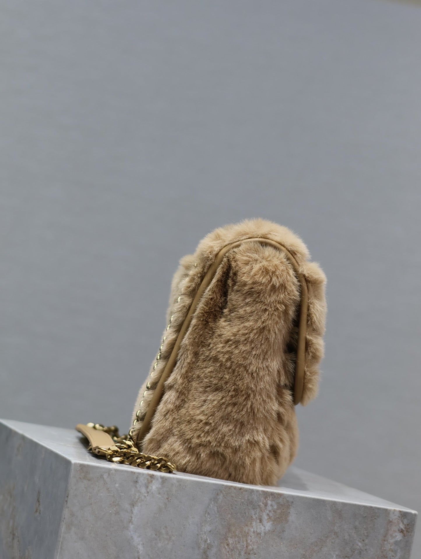 Luxury Saint Laurent NIKI MEDIUM 28 IN DARK BEIGE RABBIT FUR
