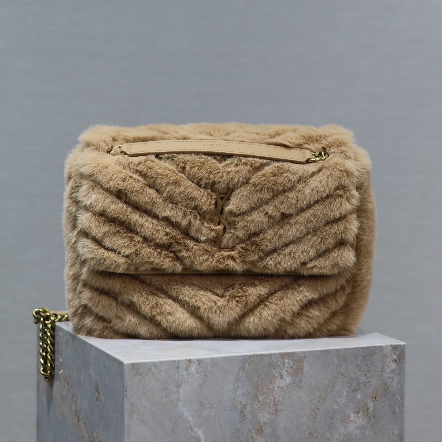 Luxury Saint Laurent NIKI MEDIUM 28 IN DARK BEIGE RABBIT FUR