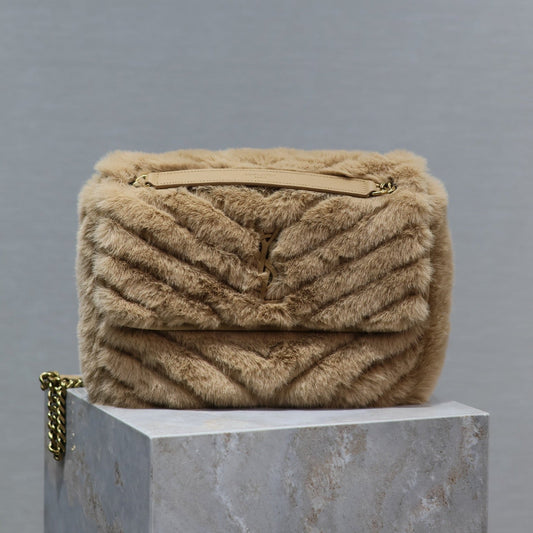 Luxury Saint Laurent NIKI MEDIUM 28 IN DARK BEIGE RABBIT FUR