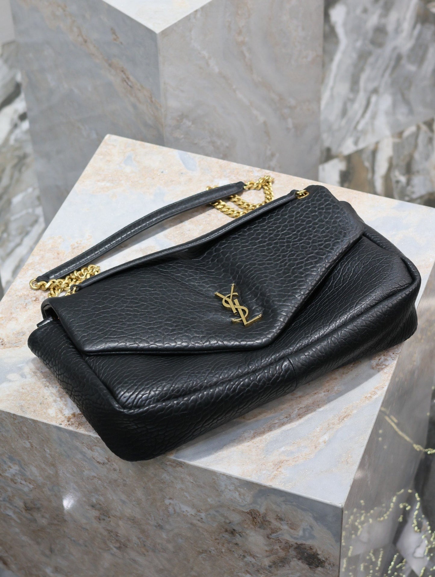 Luxury Saint Laurent CALYPSO BAG 35 IN BLACK LAMBSKIN GOLD HARDWARE