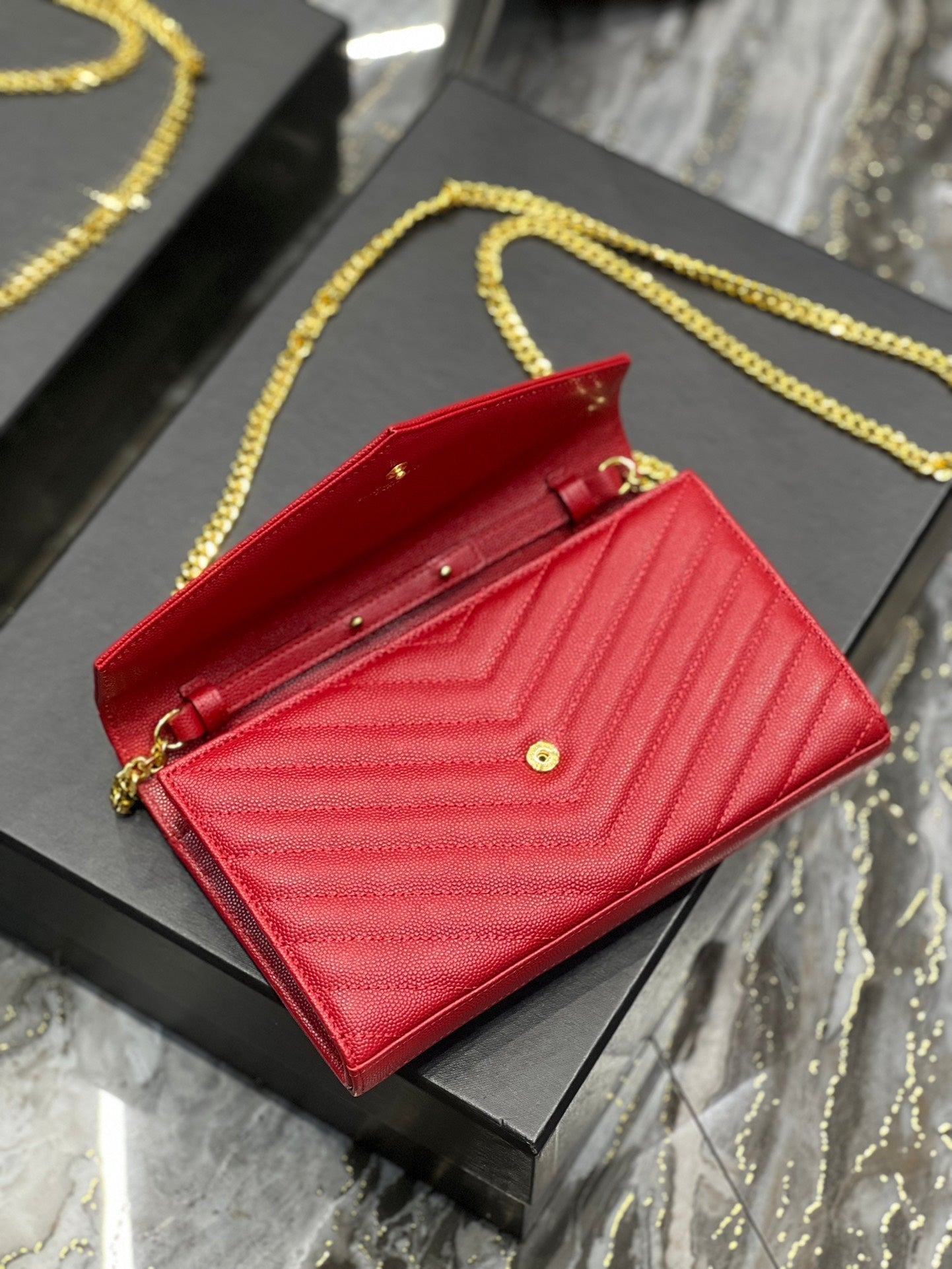 Luxury Saint Laurent YL WOC 22 RED CHEVERON CAVIAR GOLD HARDWARE