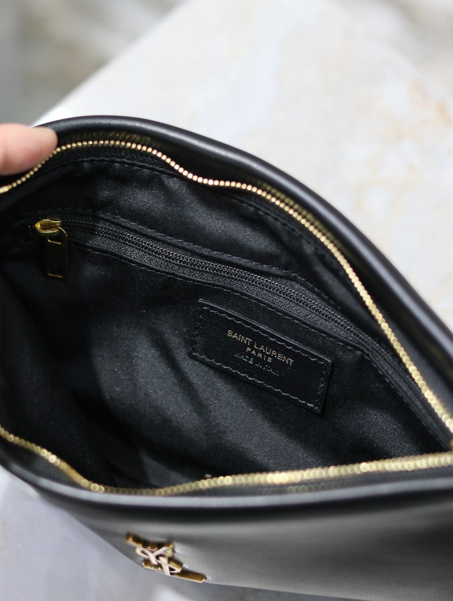 Luxury Saint Laurent CALYPSO SMALL POUCH 23 IN BLACK SMOOTH LAMBSKIN