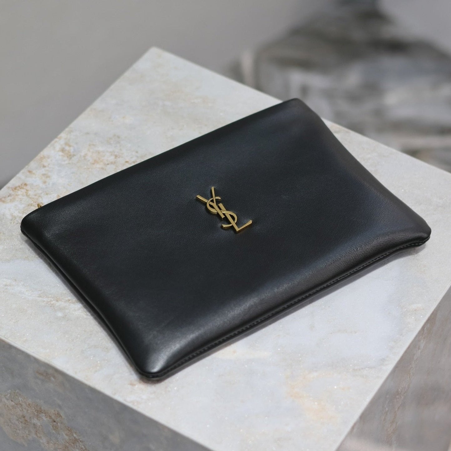 Luxury Saint Laurent CALYPSO SMALL POUCH 23 IN BLACK SMOOTH LAMBSKIN