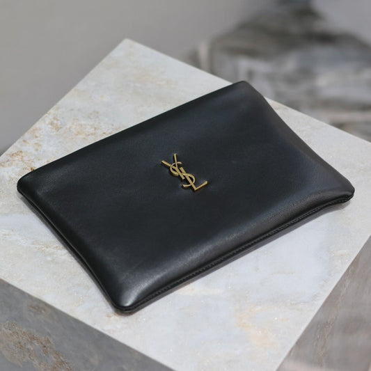 Luxury Saint Laurent CALYPSO SMALL POUCH 23 IN BLACK SMOOTH LAMBSKIN