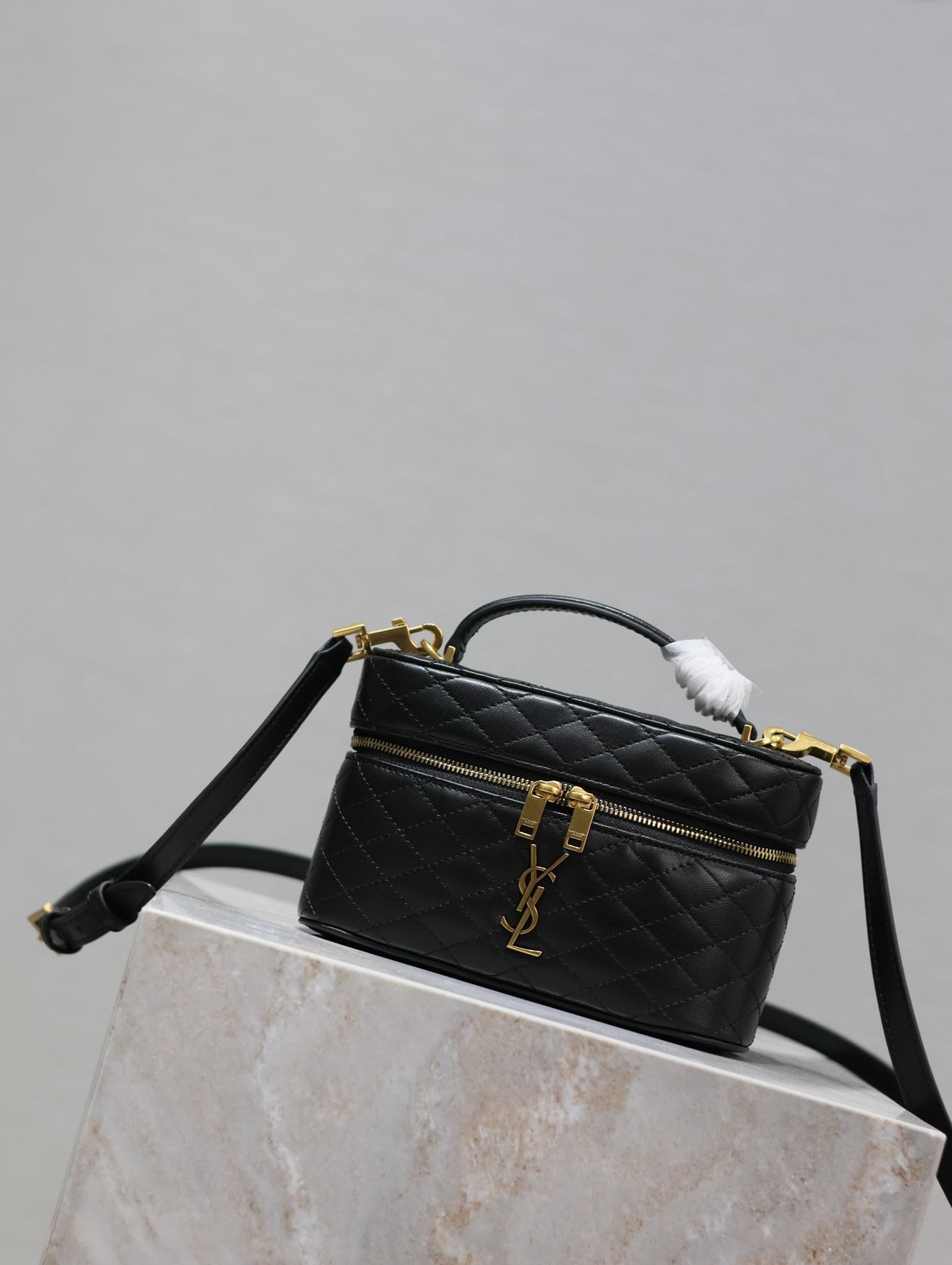 Luxury Saint Laurent GABY MINI VANITY 18 IN BLACK QUILTED LAMBSKIN GOLD HARDWARE