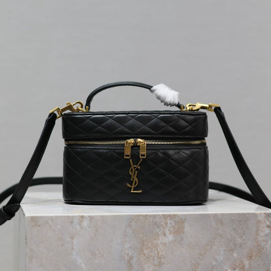 Luxury Saint Laurent GABY MINI VANITY 18 IN BLACK QUILTED LAMBSKIN GOLD HARDWARE