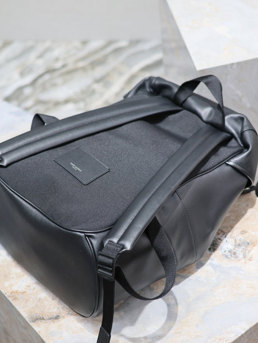 Luxury Saint Laurent BACKPACK 45 IN BLACK CALFSKIN WITH EMBOSSED LOGO