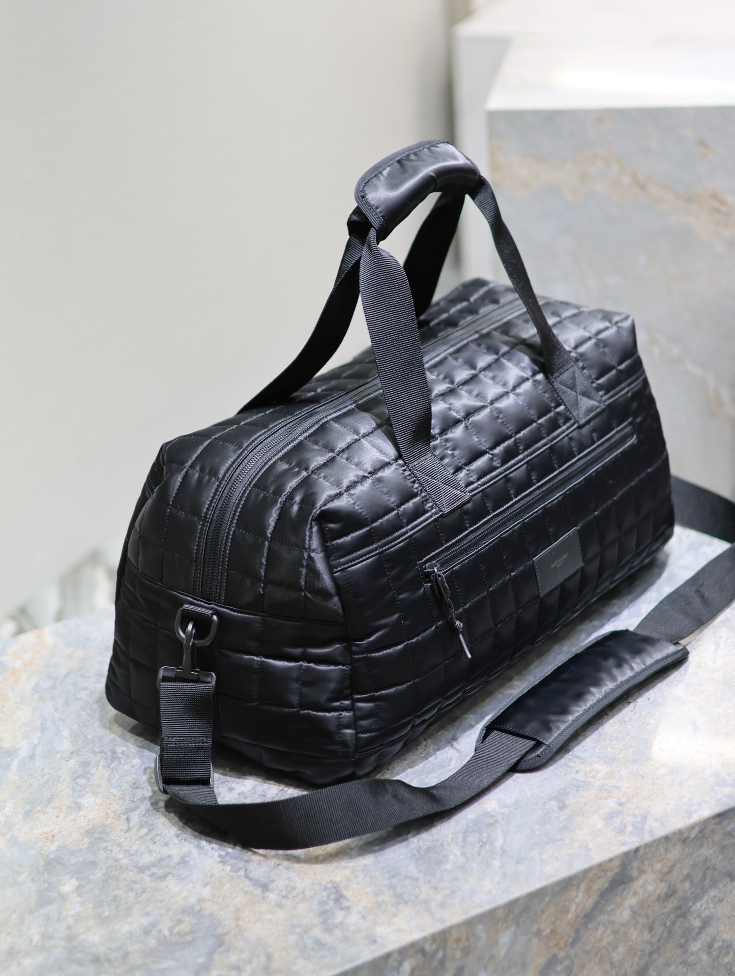 Luxury Saint Laurent TRAVEL TOTE BAG 50 IN BLACK PLAID NYLON