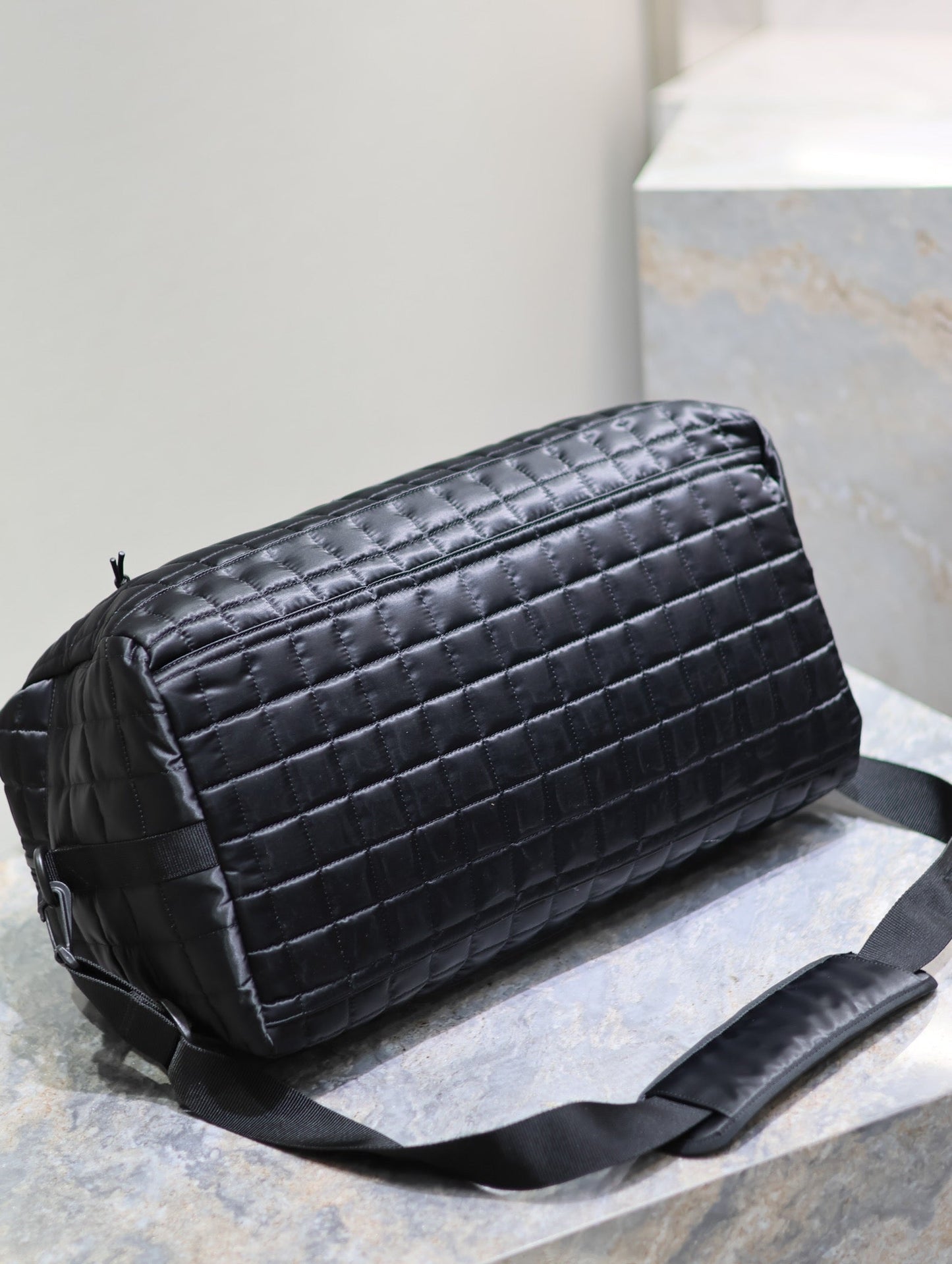 Luxury Saint Laurent TRAVEL TOTE BAG 50 IN BLACK PLAID NYLON