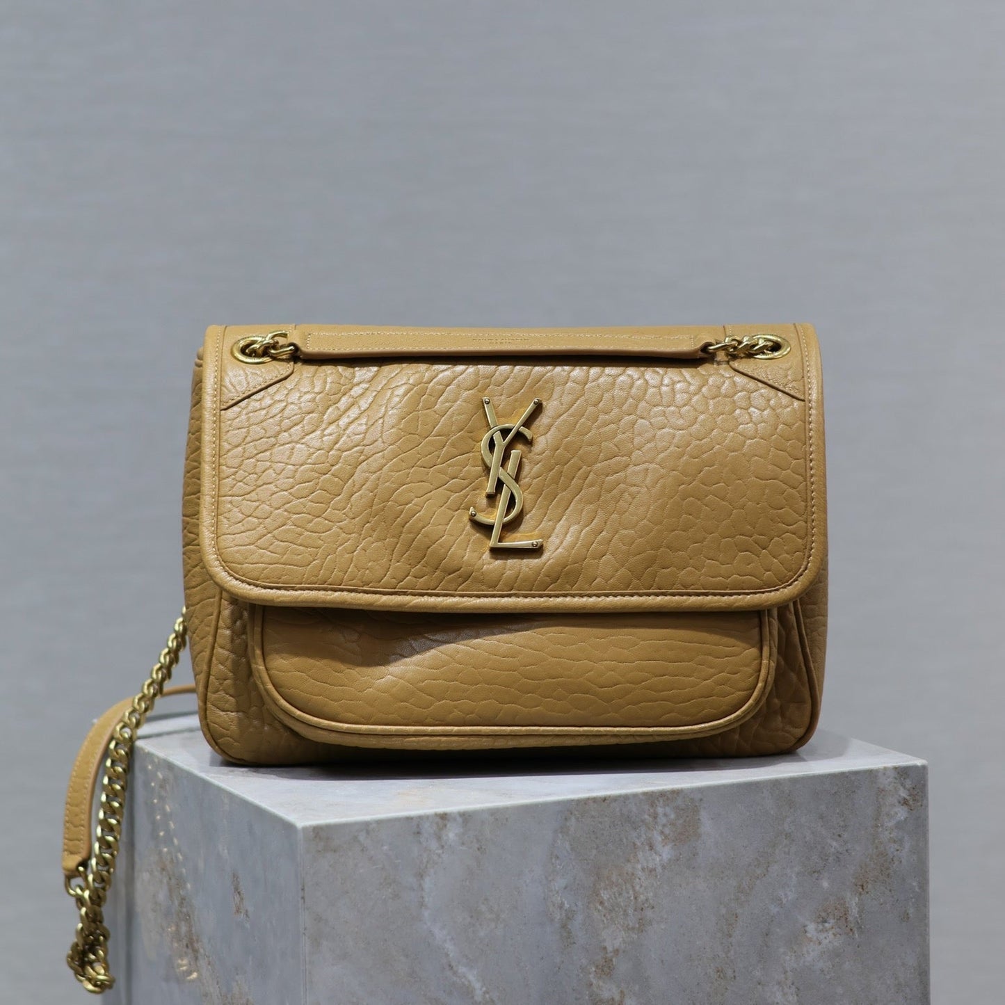 Luxury Saint Laurent NIKI MEDIUM 28 IN DIJON YELLOW ELEPHANT PATTERN LAMBSKIN