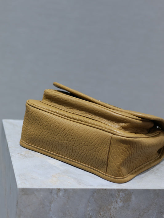 Luxury Saint Laurent NIKI BABY 22 IN DIJON YELLOW ELEPHANT PATTERN LAMBSKIN