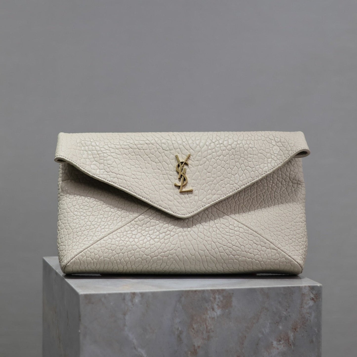 Luxury Saint Laurent ENVELOPE CLUTCH 29 IN WHITE LAMBSKIN COPPER LOGO