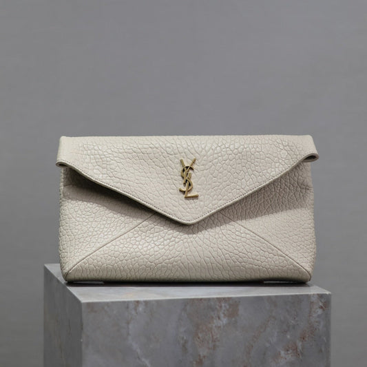 Luxury Saint Laurent ENVELOPE CLUTCH 29 IN WHITE LAMBSKIN COPPER LOGO