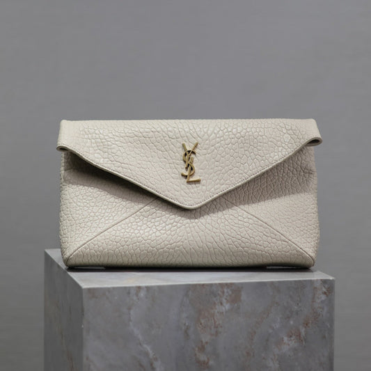 Luxury Saint Laurent YSL WHITE LAMBSKIN CLUTCH  225388