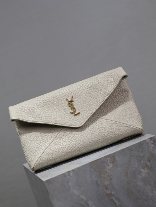Luxury Saint Laurent ENVELOPE CLUTCH 29 IN WHITE LAMBSKIN COPPER LOGO