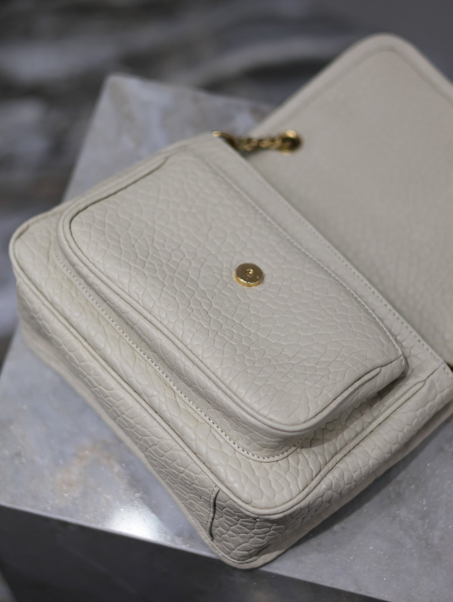 Luxury Saint Laurent NIKI BABY 22 IN WHITE ELEPHANT PATTERN LAMBSKIN GOLD LOGO