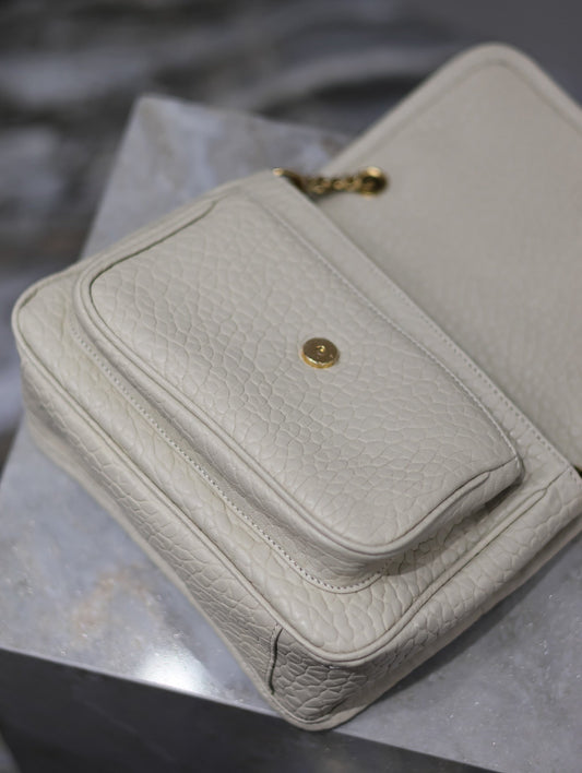 Luxury Saint Laurent NIKI BABY 22 IN WHITE ELEPHANT PATTERN LAMBSKIN GOLD LOGO