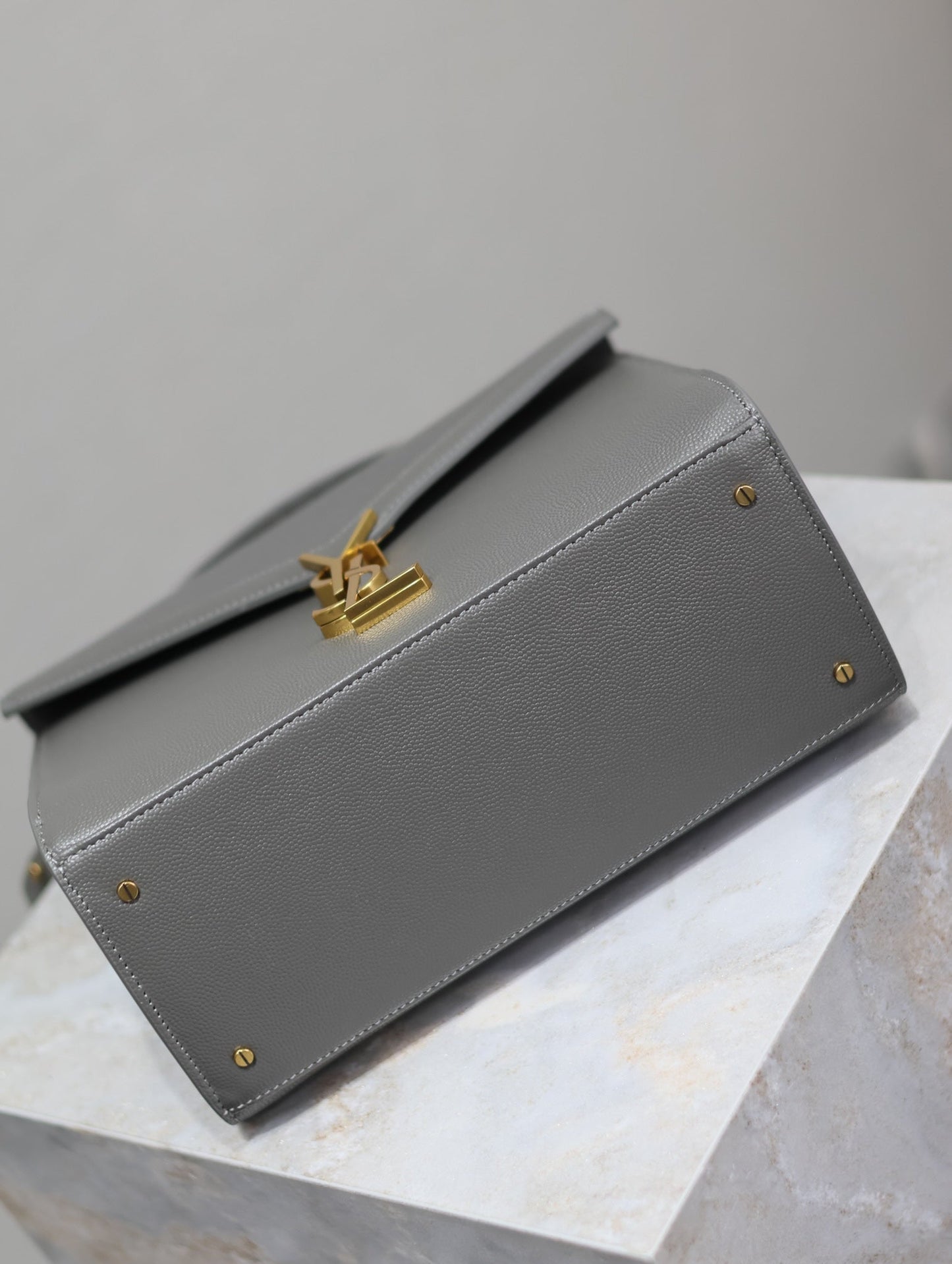 Luxury Saint Laurent CASSANDRA TOP HANDLE BAG 24 IN GRAY CALFSKIN GOLD HARDWARE