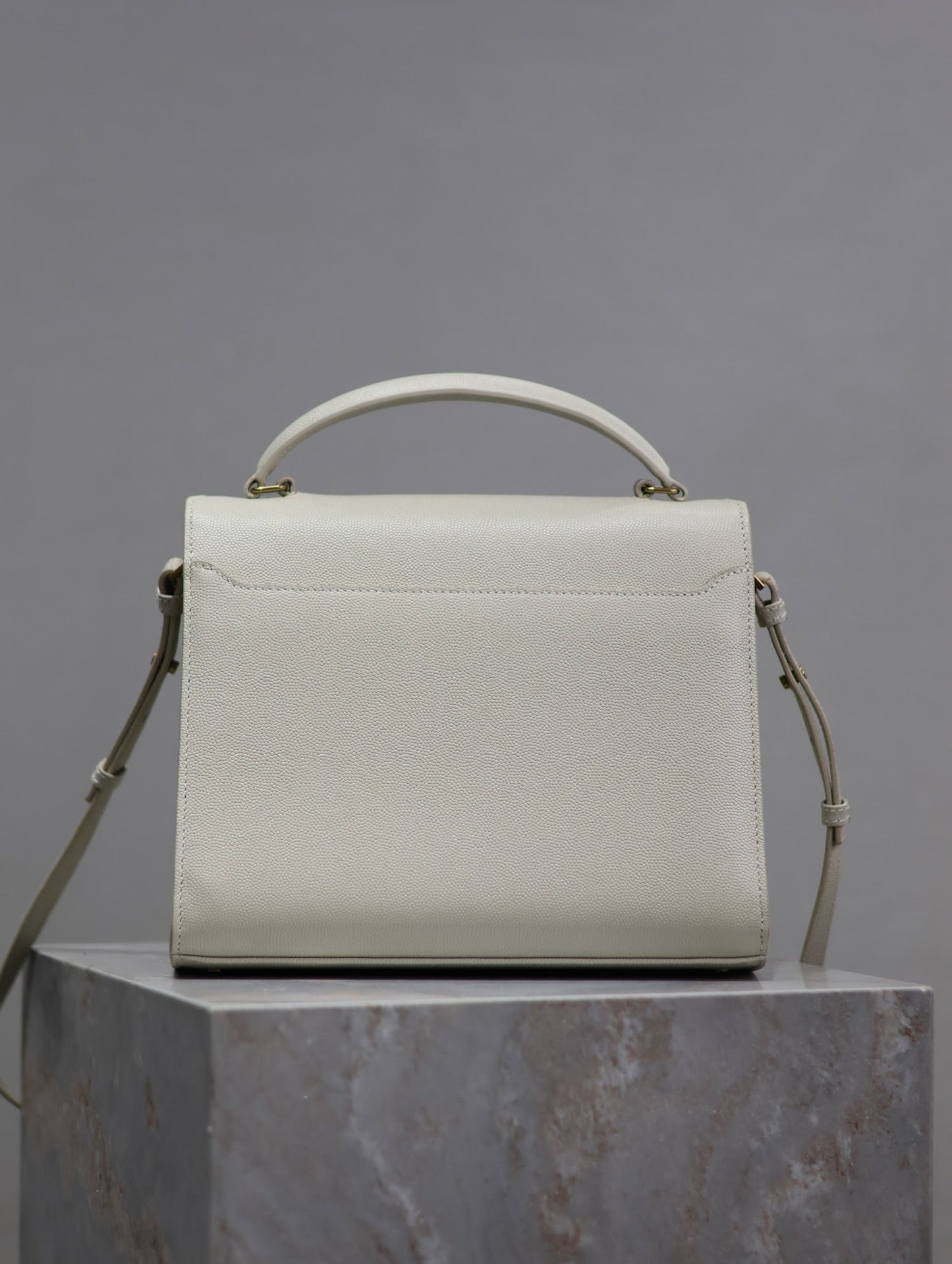 Luxury Saint Laurent CASSANDRA TOP HANDLE BAG 24 IN WHITE CALFSKIN GOLD HARDWARE