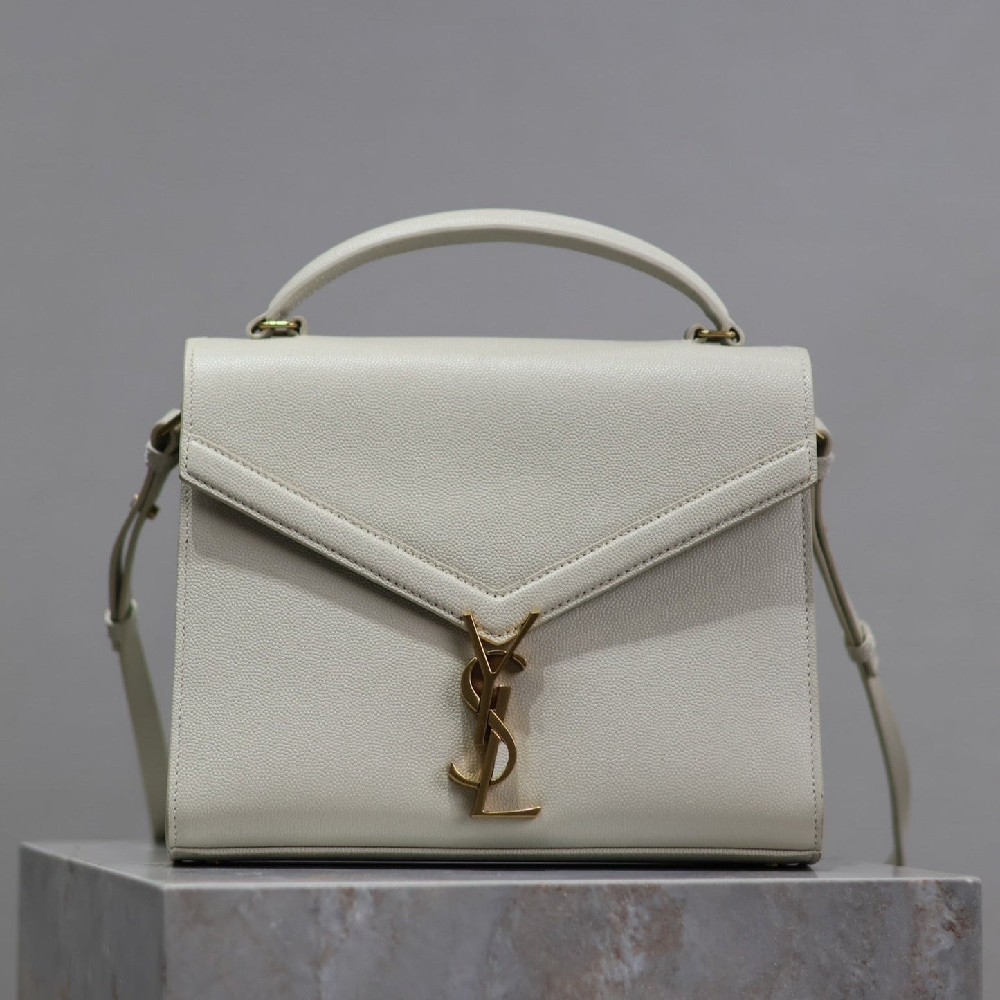 Luxury Saint Laurent CASSANDRA TOP HANDLE BAG 24 IN WHITE CALFSKIN GOLD HARDWARE