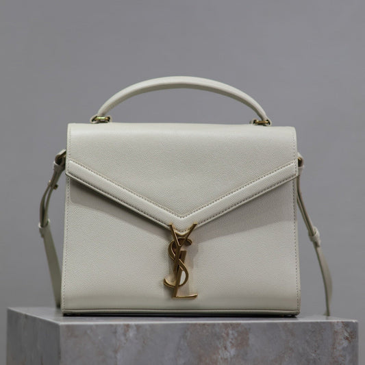 Luxury Saint Laurent CASSANDRA TOP HANDLE BAG 24 IN WHITE CALFSKIN GOLD HARDWARE
