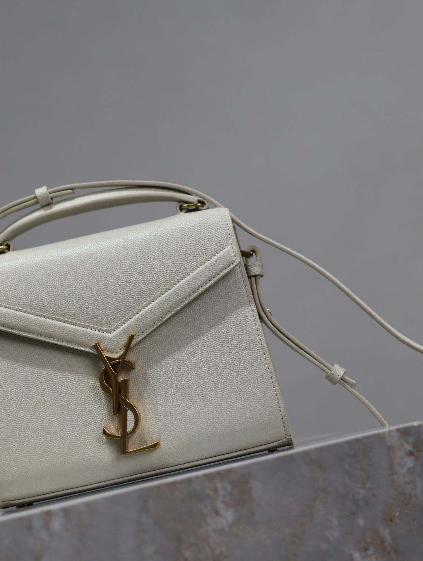 Luxury Saint Laurent CASSANDRA MINI TOP HANDLE BAG 20 IN WHITE CALFSKIN GOLD HARDWARE
