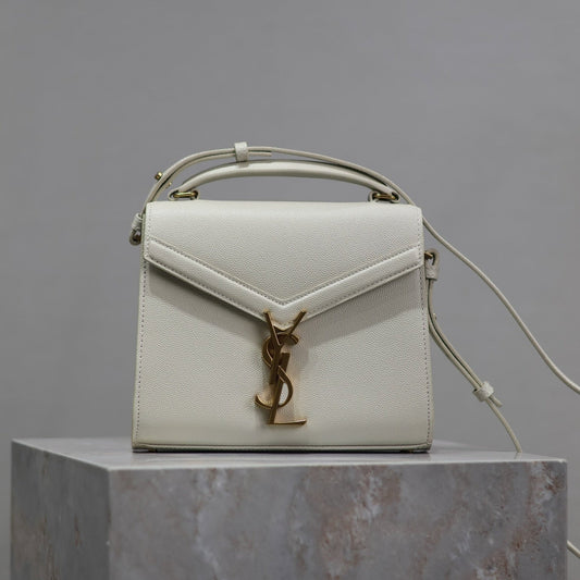 Luxury Saint Laurent CASSANDRA MINI TOP HANDLE BAG 20 IN WHITE CALFSKIN GOLD HARDWARE
