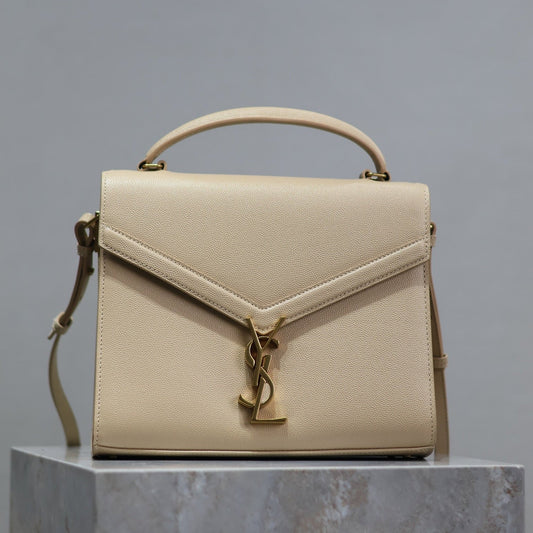 Luxury Saint Laurent CASSANDRA TOP HANDLE BAG 24 IN BEIGE CALFSKIN GOLD HARDWARE