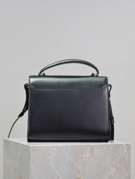 Luxury Saint Laurent CASSANDRA TOP HANDLE BAG 24 IN BLACK CALFSKIN GOLD HARDWARE