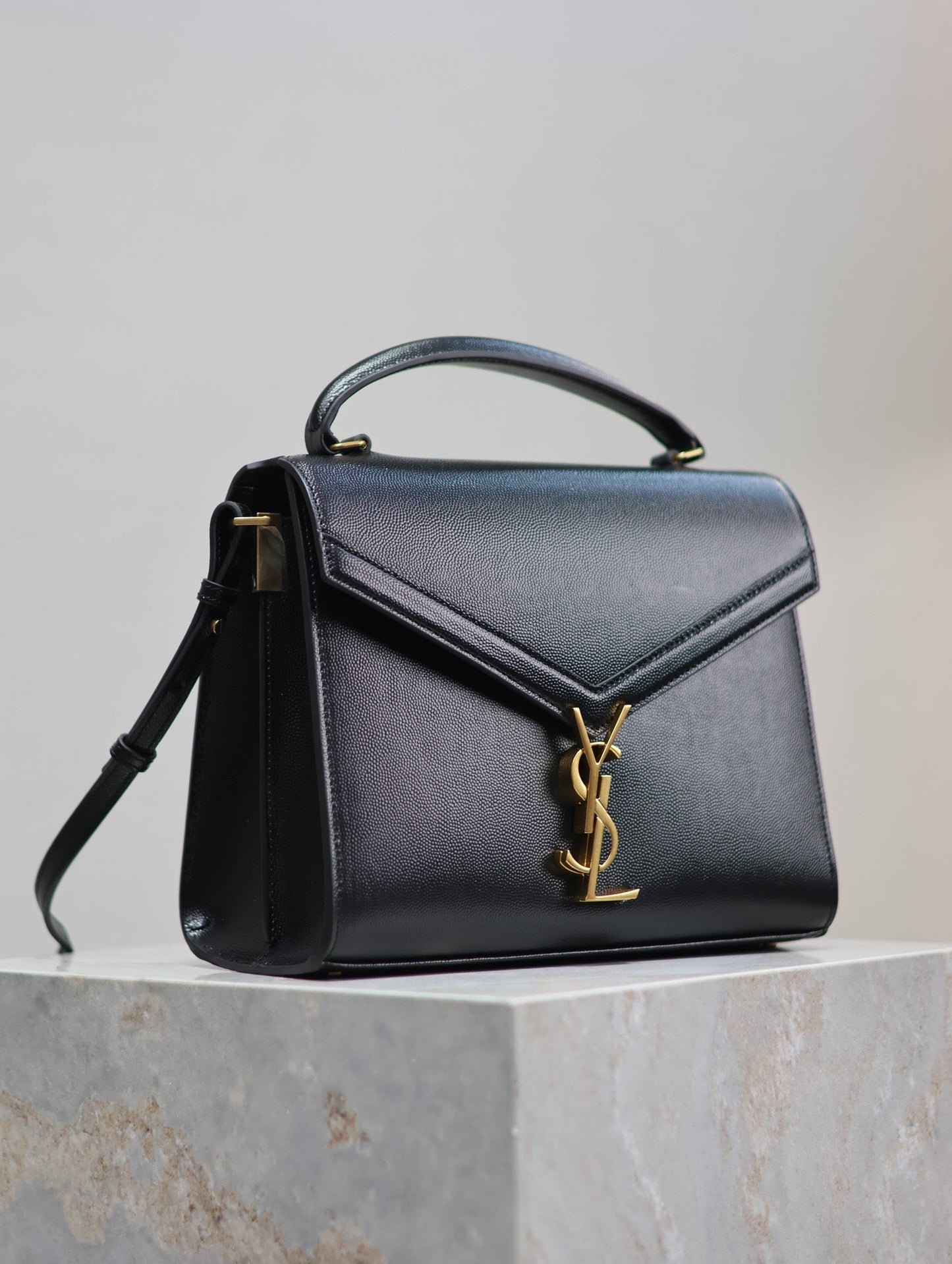 Luxury Saint Laurent CASSANDRA TOP HANDLE BAG 24 IN BLACK CALFSKIN GOLD HARDWARE