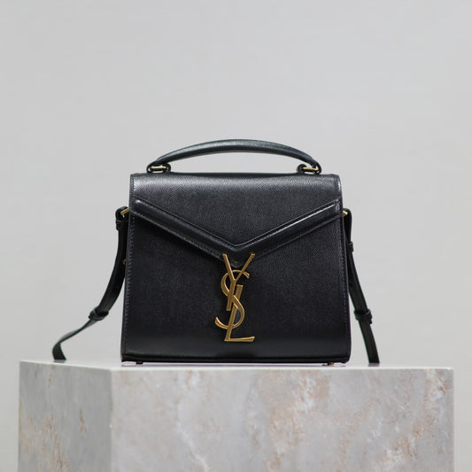 Luxury Saint Laurent CASSANDRA MINI TOP HANDLE BAG 20 IN BLACK CALFSKIN GOLD HARDWARE