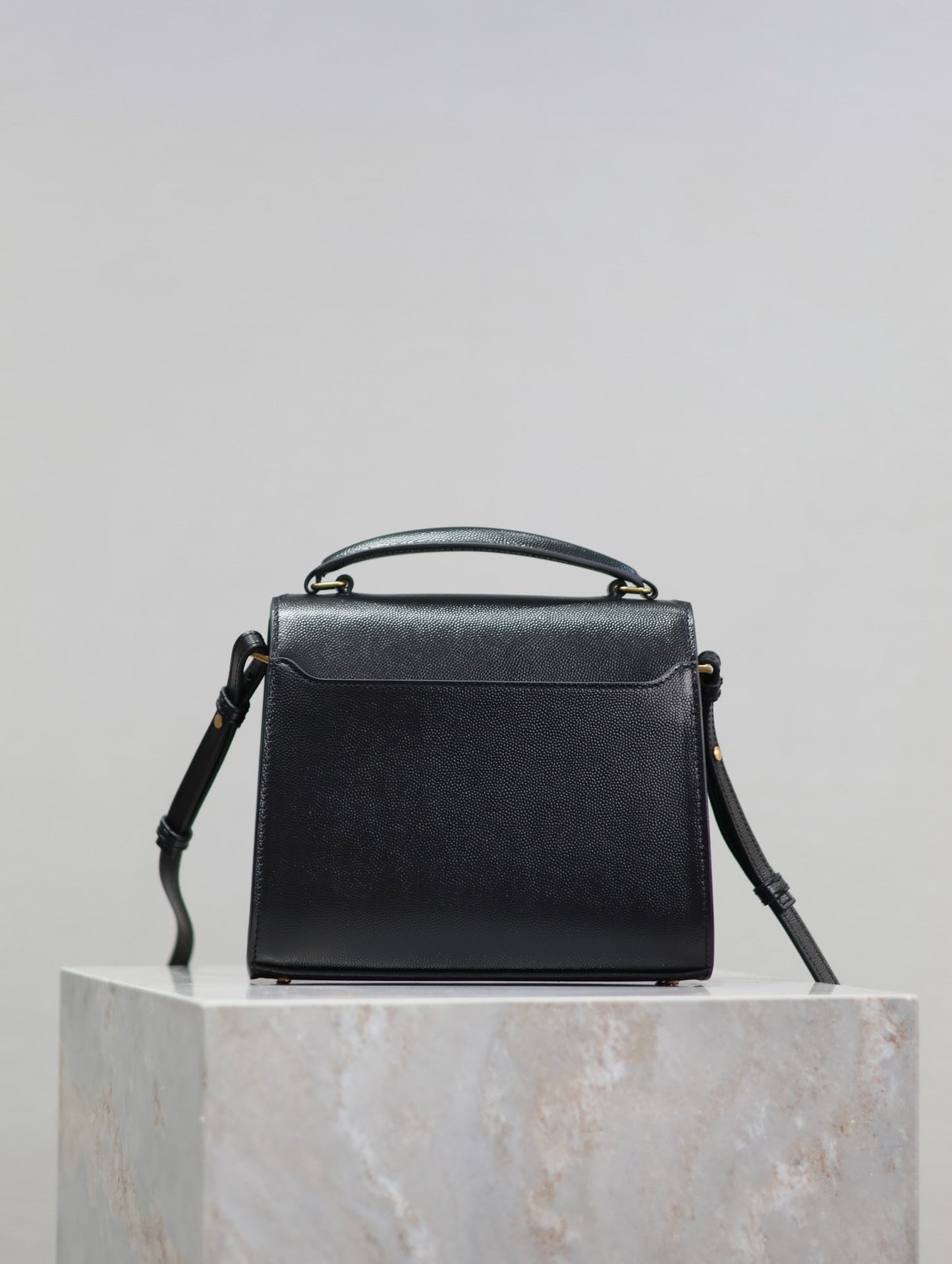 Luxury Saint Laurent CASSANDRA MINI TOP HANDLE BAG 20 IN BLACK CALFSKIN GOLD HARDWARE