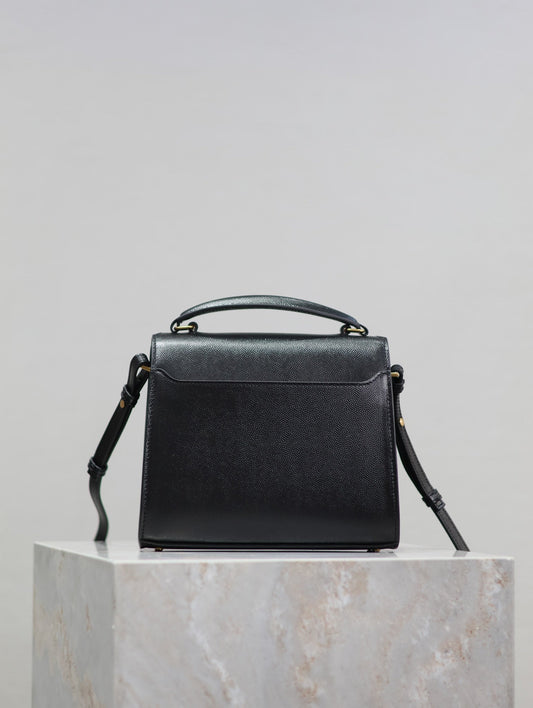 Luxury Saint Laurent CASSANDRA MINI TOP HANDLE BAG 20 IN BLACK CALFSKIN GOLD HARDWARE