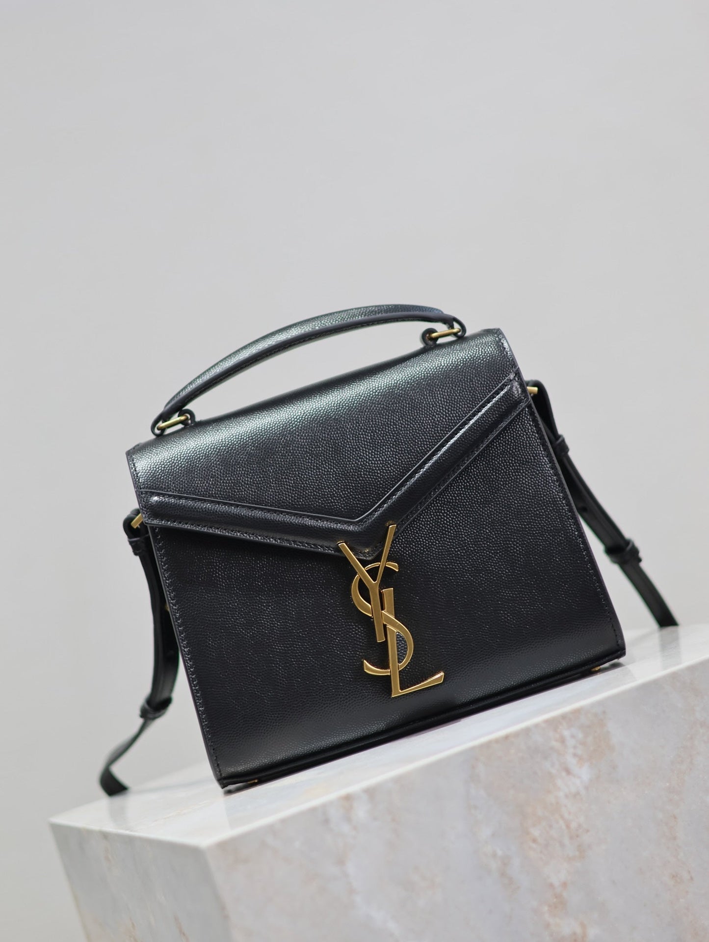 Luxury Saint Laurent CASSANDRA MINI TOP HANDLE BAG 20 IN BLACK CALFSKIN GOLD HARDWARE