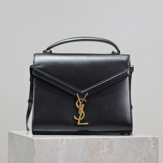 Luxury Saint Laurent CASSANDRA TOP HANDLE BAG 24 IN BLACK SMOOTH LAMBSKIN GOLD HARDWARE