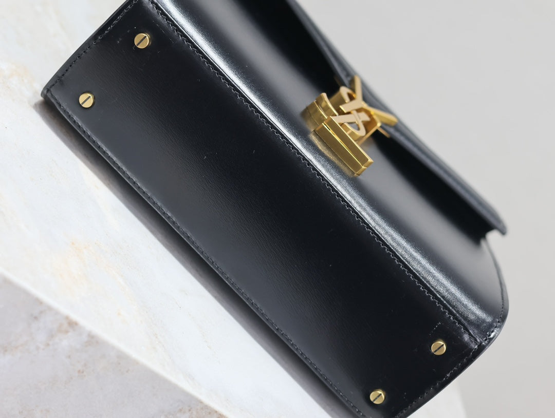 Luxury Saint Laurent CASSANDRA MINI TOP HANDLE BAG 20 IN BLACK SMOOTH LAMBSKIN GOLD HARDWARE
