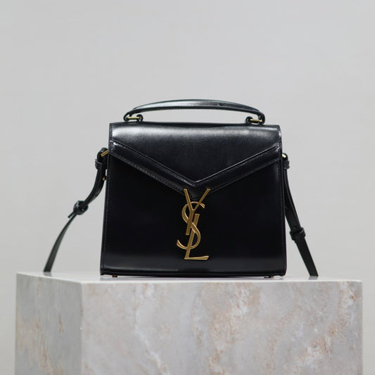 Luxury Saint Laurent CASSANDRA MINI TOP HANDLE BAG 20 IN BLACK SMOOTH LAMBSKIN GOLD HARDWARE