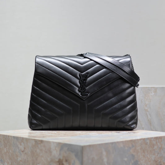 Luxury Saint Laurent LOULOU LARGE 36 IN BLACK QUILTED CALFSKIN BLACK HARDWARE