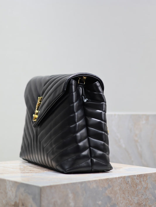 Luxury Saint Laurent LOULOU LARGE 36 IN BLACK QUILTED CALFSKIN GOLD HARDWARE