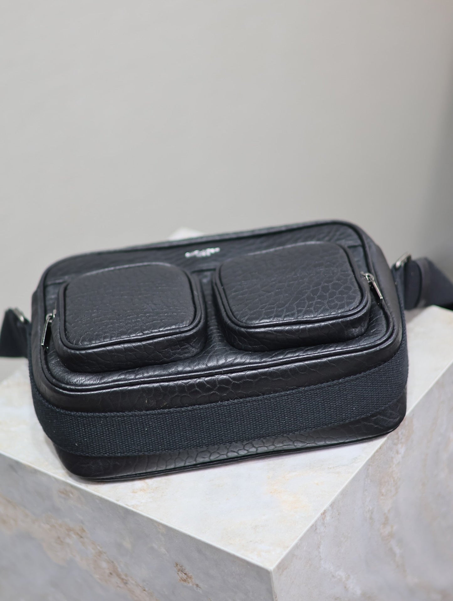 Luxury Saint Laurent CITY CAMERA BAG 24 IN BLACK ELEPHANT PATTERN LAMBSKIN