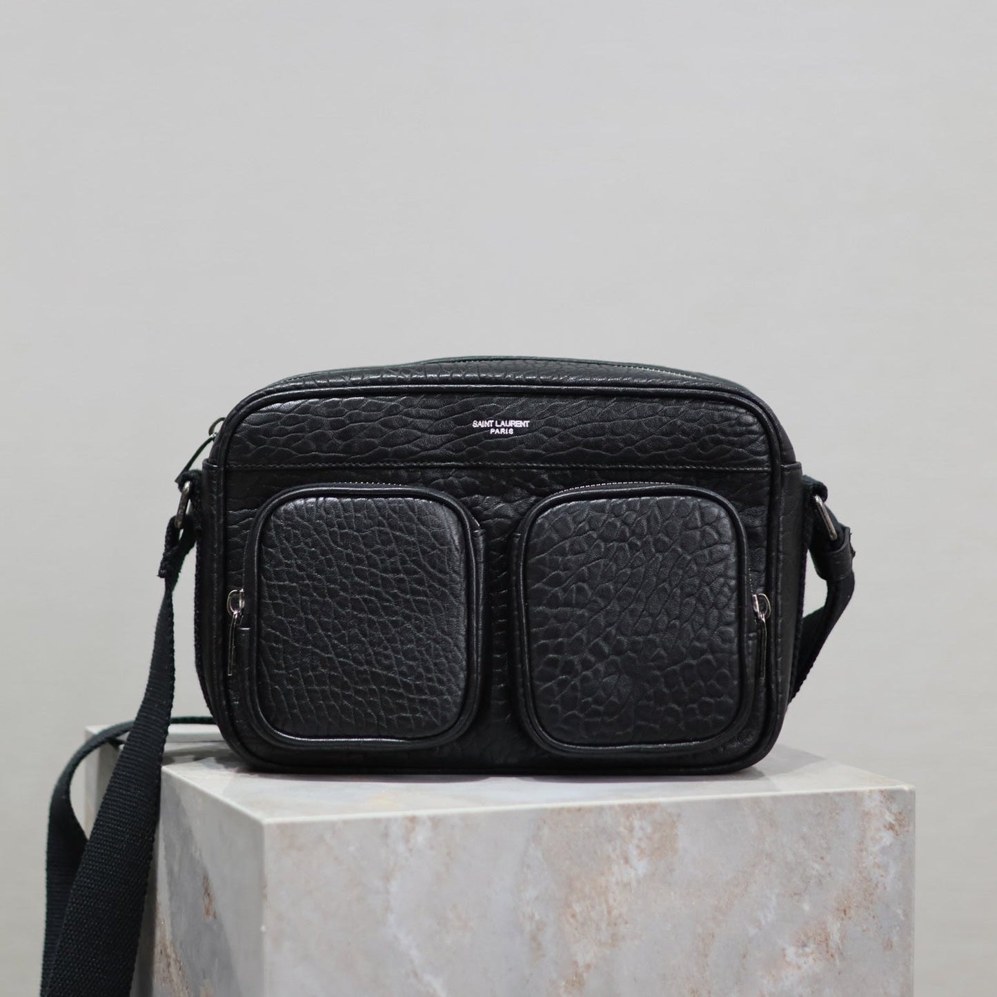Luxury Saint Laurent CITY CAMERA BAG 24 IN BLACK ELEPHANT PATTERN LAMBSKIN