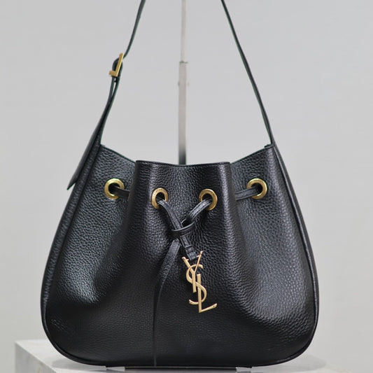 Luxury Saint Laurent PARIS VII SMALL HOBO 30 IN BLACK GRAINED LEATHER GOLD HARDWARE