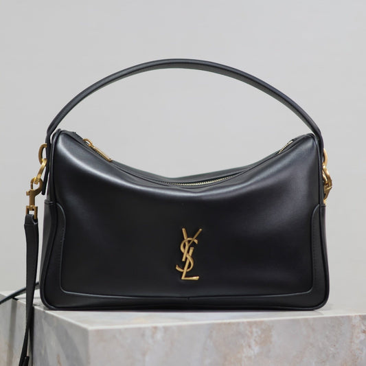 Luxury Saint Laurent CAMERA SUPPLE BAG 28 IN BLACK SMOOTH LAMBSKIN GOLD HARDWARE