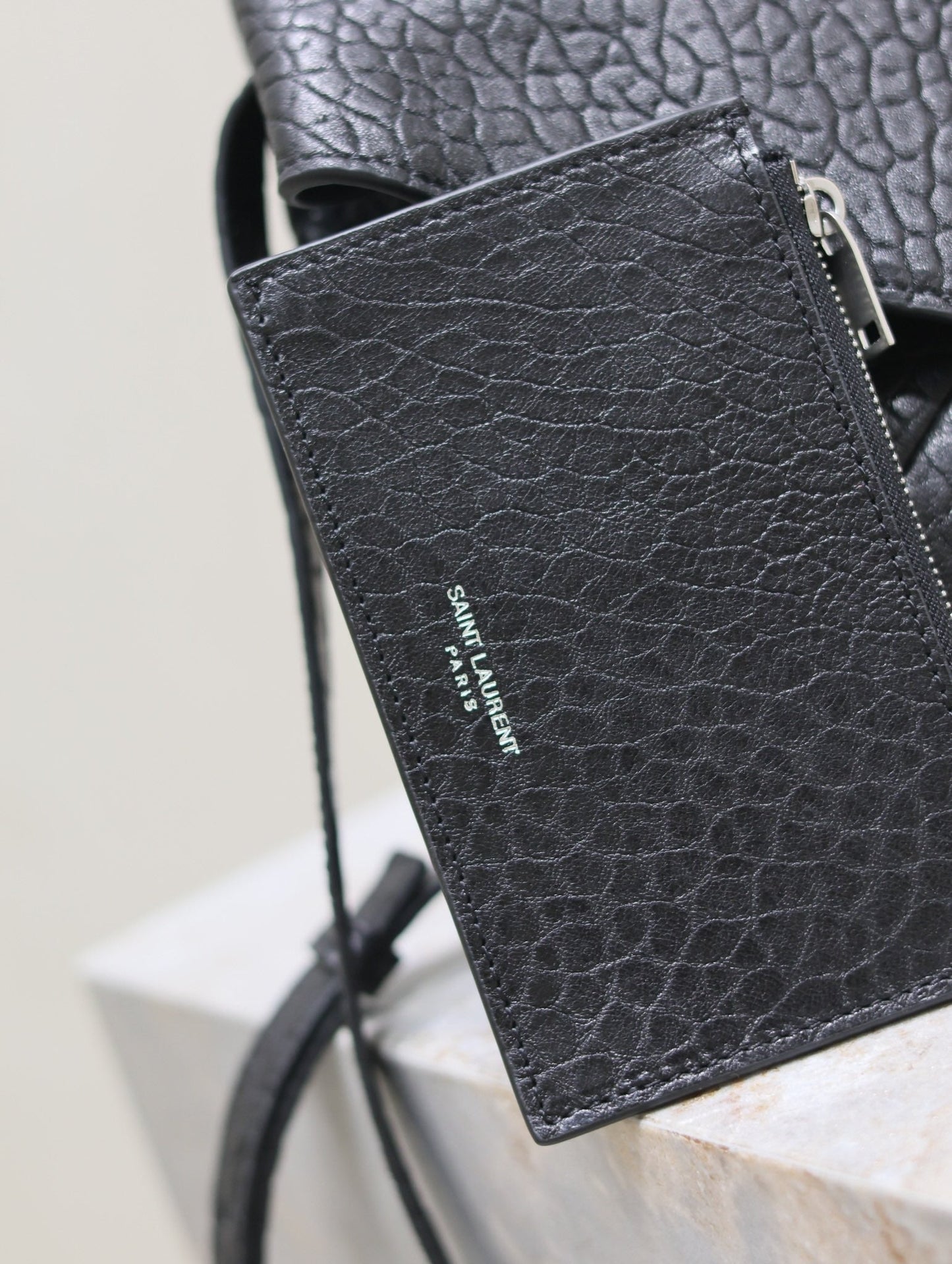 Luxury Saint Laurent ENVELOPE CHAIN BAG 23 IN BLACK ELEPHANT TEXTURE LAMBSKIN SILVER LOGO