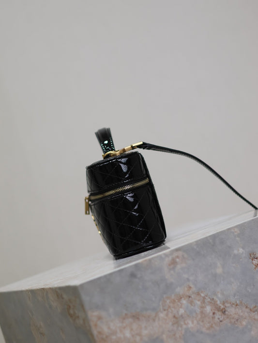 Luxury Saint Laurent GABY MINI VANITY 18 IN BLACK GLOSSY LAMBSKIN GOLD HARDWARE