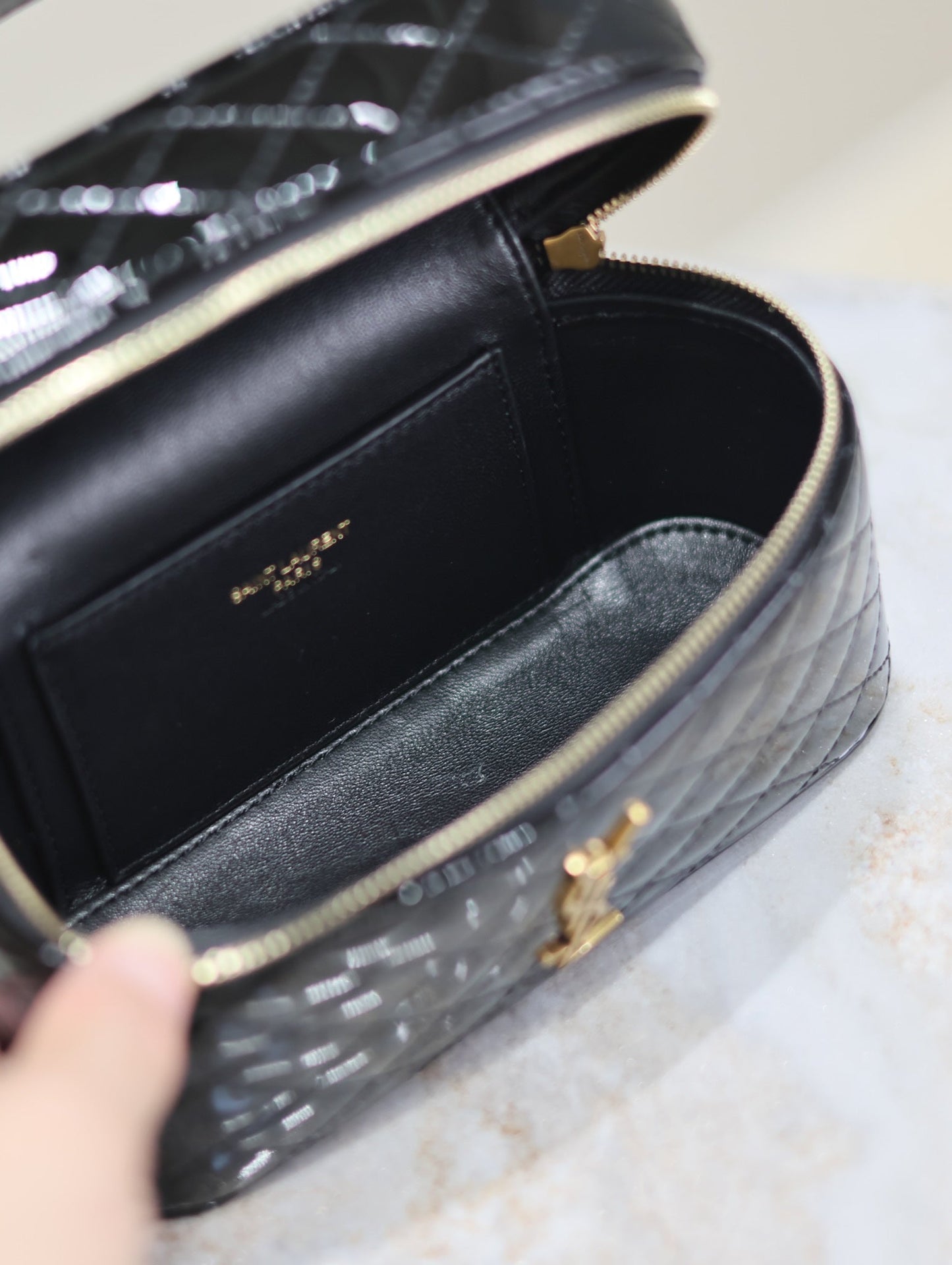 Luxury Saint Laurent GABY MINI VANITY 18 IN BLACK GLOSSY LAMBSKIN GOLD HARDWARE