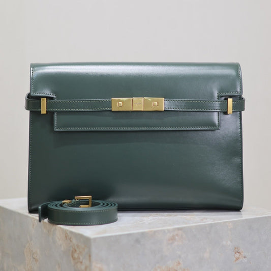 Luxury Saint Laurent MANHATTAN MEDIUM 29 IN SACRAMENTO GREEN SMOOTH CALFSKIN GOLD BUCKLE