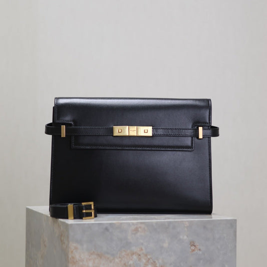 Luxury Saint Laurent MANHATTAN MEDIUM 29 IN BLACK SMOOTH CALFSKIN GOLD BUCKLE