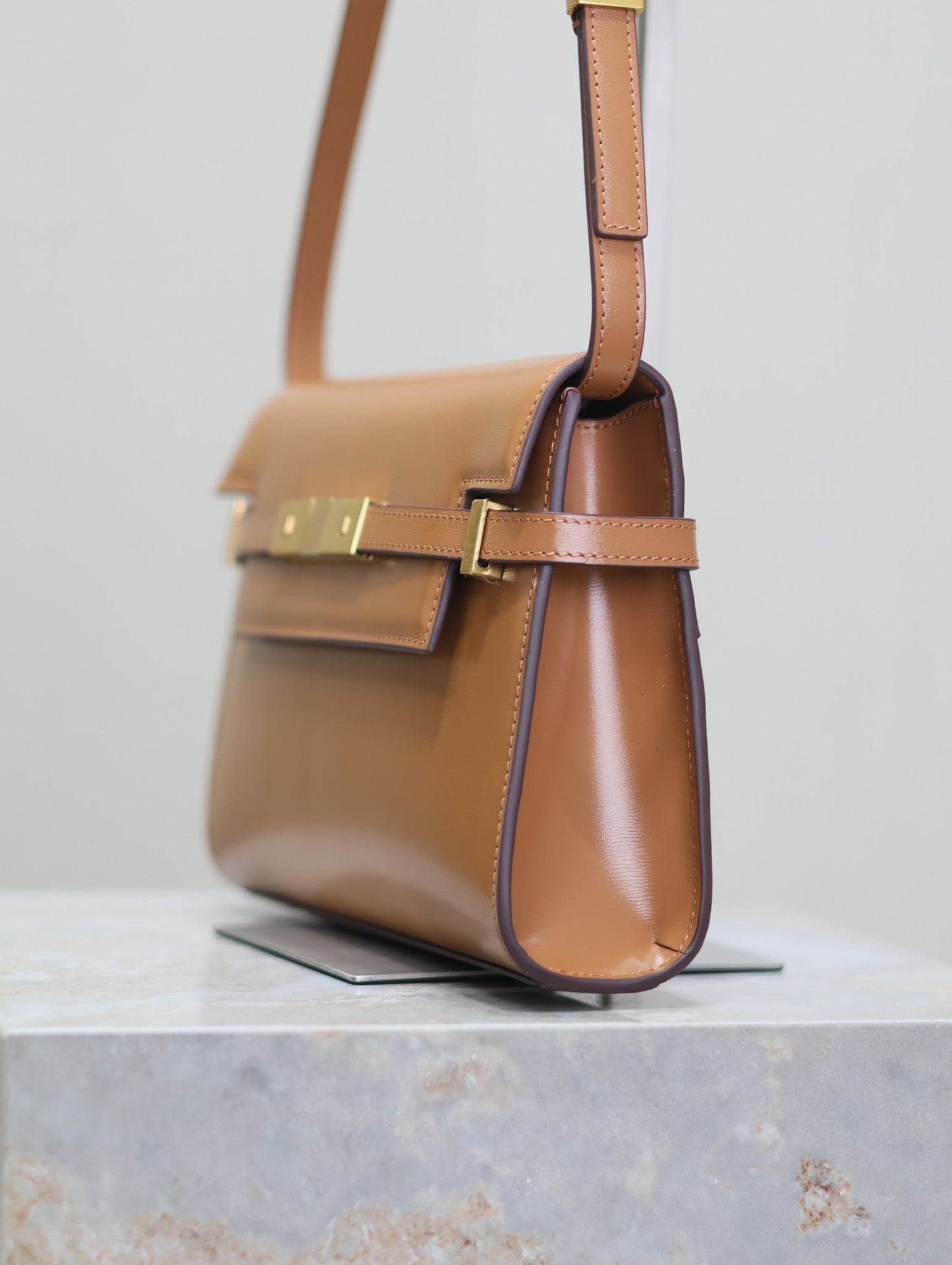 Luxury Saint Laurent MANHATTAN SMALL 24 IN BRONZE BROWN CALFSKIN GOLD HARDWARE